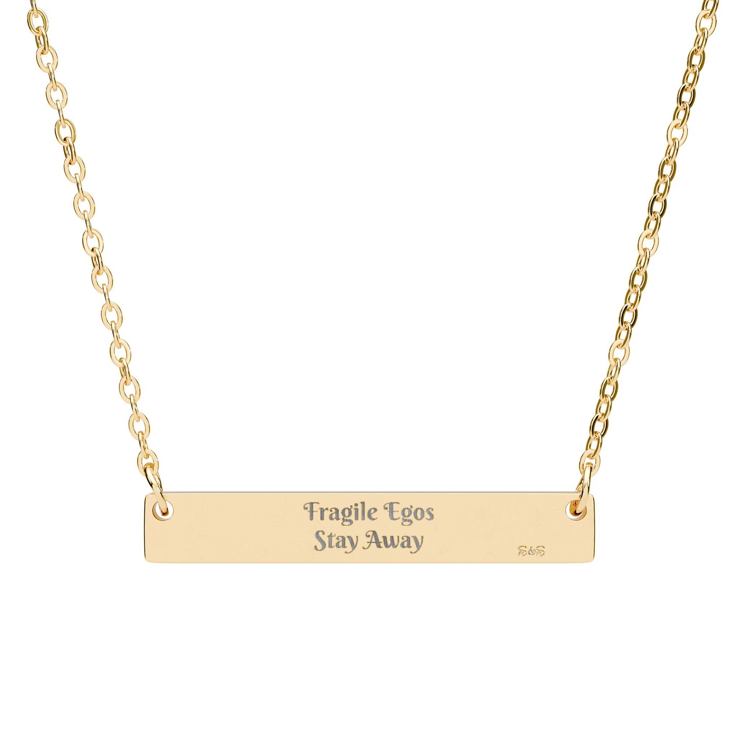 Engraved Horizontal Bar Necklace — Fragile Egos Stay Away Pendant