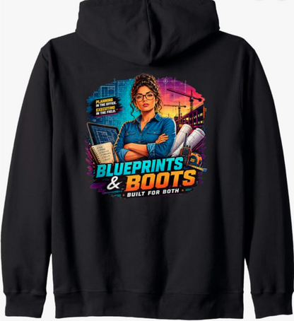 Blueprints and Boots Built for Both Zip Hoodie